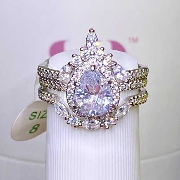 Bomb Party Jewelry - Diamond CZ Pear Shaped Halo Ring RBP7403 Size 8